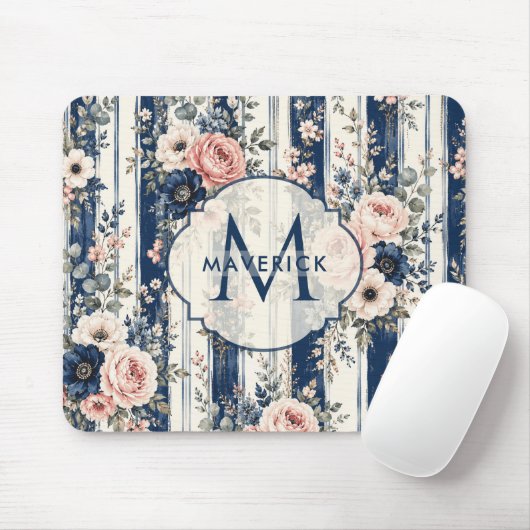 Aangepaste naam waterverf marine bloem streeppatro muismat (Met muis)
