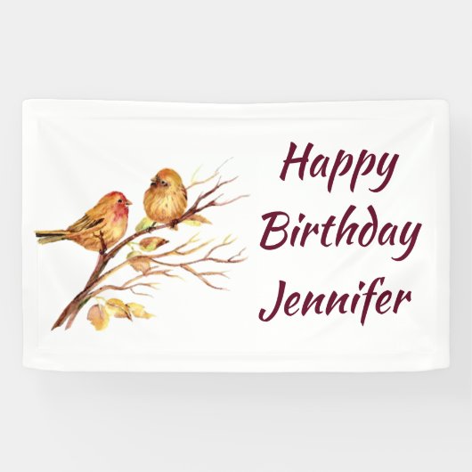 Aangepaste naam waterverf Mus kleine vogels Spandoek (Horizontaal)
