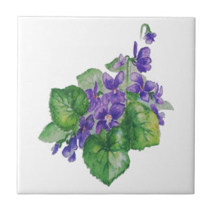 Aangepaste naam waterverf Paarse Violet Flower Tegeltje