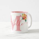 Aangepaste naam Waterverf Paint Rozen Floral Miche Tweekleurige Koffiemok (Voorkant rechts)