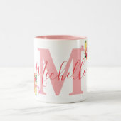 Aangepaste naam Waterverf Paint Rozen Floral Miche Tweekleurige Koffiemok (Center)
