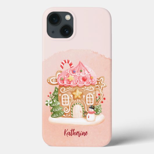 Aangepaste naam Waterverf Peach Gingerbread House Case-Mate iPhone Case (Achterkant)