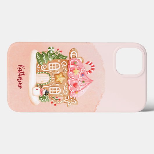 Aangepaste naam Waterverf Peach Gingerbread House Case-Mate iPhone Case (Achterkant (horizontaal))
