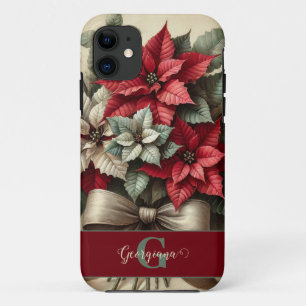 Aangepaste Naam Waterverf Poinsettia Boeket Case-Mate iPhone Case