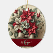 Aangepaste Naam  Waterverf Poinsettia Boeket Keramisch Ornament (Links)