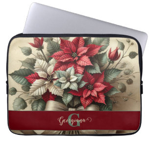 Aangepaste Naam  Waterverf Poinsettia Boeket Laptop Sleeve