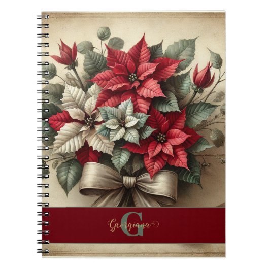 Aangepaste Naam  Waterverf Poinsettia Boeket Notitieboek (Voorkant)