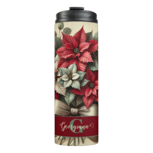 Aangepaste Naam Waterverf Poinsettia Boeket Thermosbeker