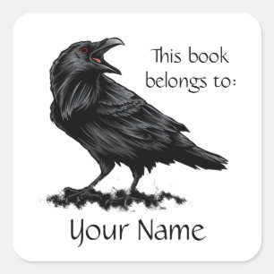 Aangepaste naam Waterverf Raven Bird Natuur Art Vierkante Sticker