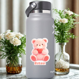 Aangepaste naam waterverf roze teddybeer hart sticker
