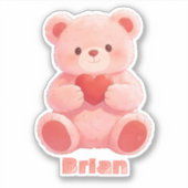 Aangepaste naam waterverf roze teddybeer hart sticker (Voorkant)