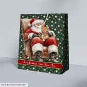 Aangepaste Naam Waterverf Santa Claus Gift Bag Medium Cadeauzakje