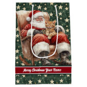 Aangepaste Naam Waterverf Santa Claus Gift Bag Medium Cadeauzakje (Achterkant)