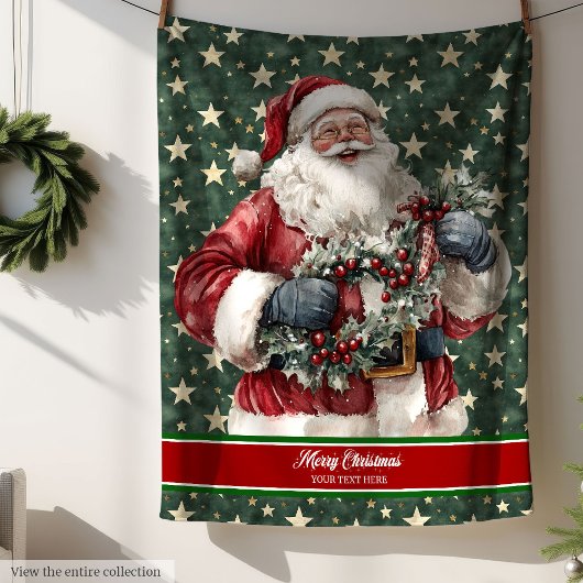 Aangepaste Naam Waterverf Santa Throw Blanket Fleece Deken