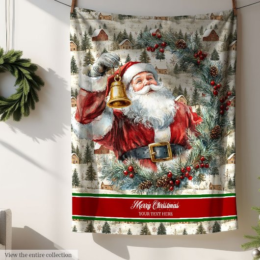 Aangepaste Naam Waterverf Santa Throw Blanket Fleece Deken