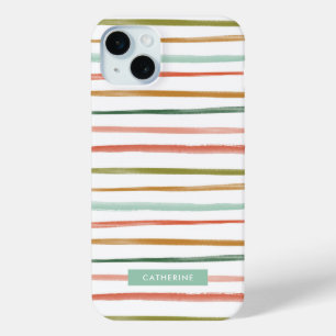Aangepaste naam waterverf Stripes iPhone 15 Mini Hoesje