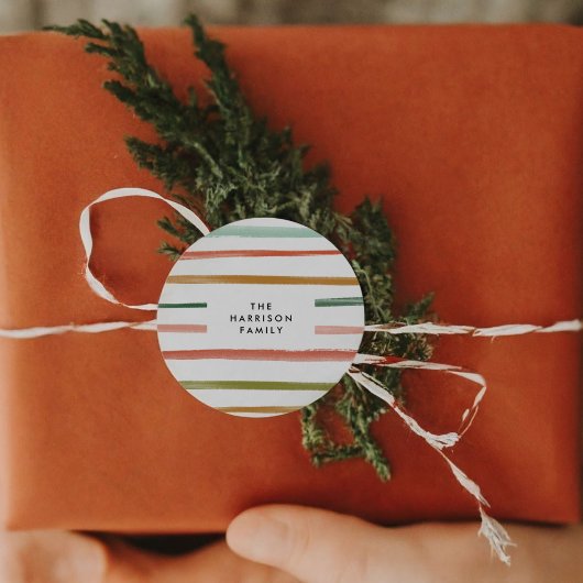 Aangepaste naam waterverf Stripes Ronde Sticker