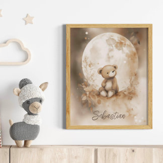 Aangepaste naam Waterverf Teddy Bear Nursery Poster