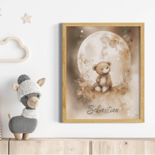 Aangepaste naam Waterverf Teddy Bear Nursery Poster
