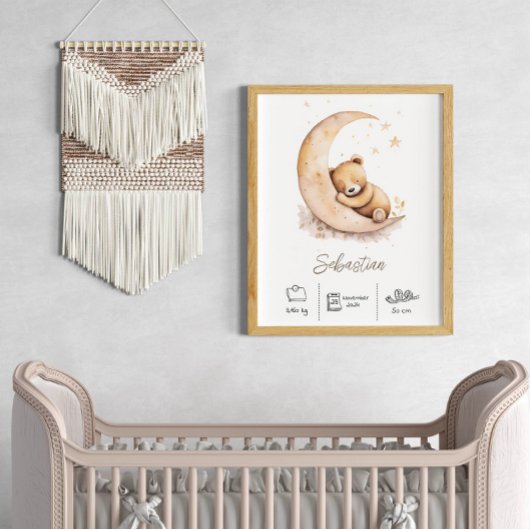 Aangepaste naam Waterverf Teddy Bear Nursery Poster