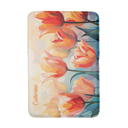 Aangepaste naam Waterverf Tulpen Badmat (Voorkant Verticaal)