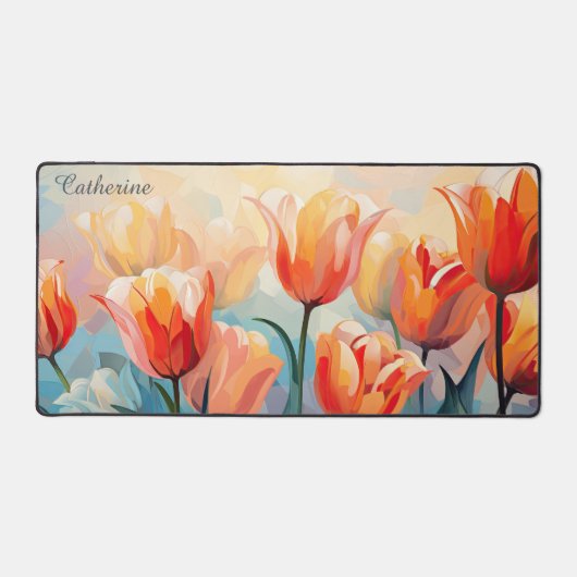 Aangepaste naam Waterverf Tulpen Bureaumat (Voorkant)