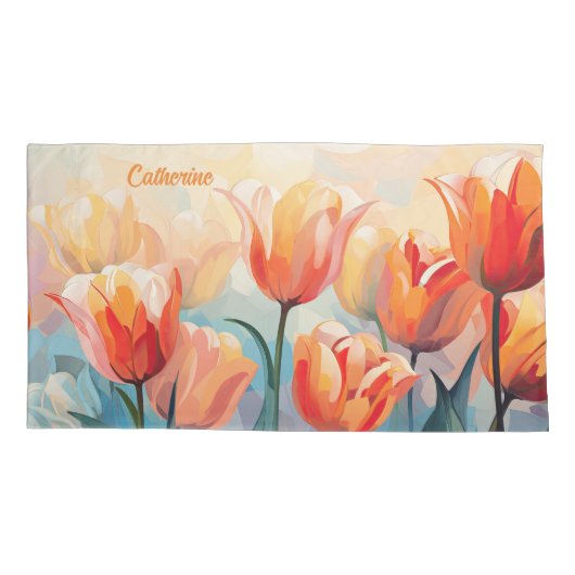 Aangepaste naam Waterverf Tulpen Kussensloop (Achterkant)