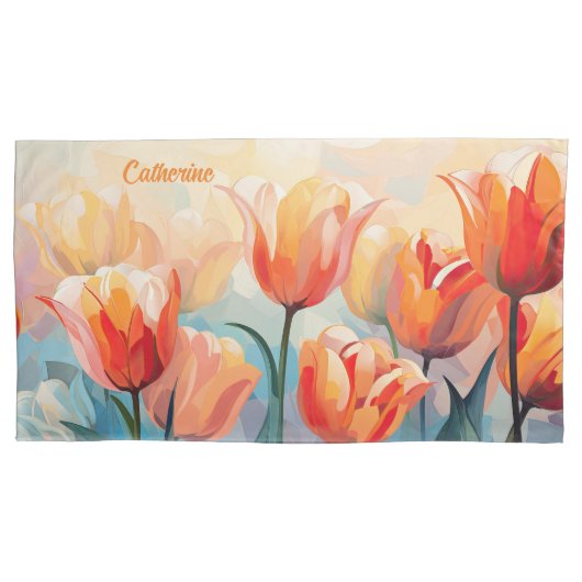 Aangepaste naam Waterverf Tulpen Kussensloop (Voorkant)