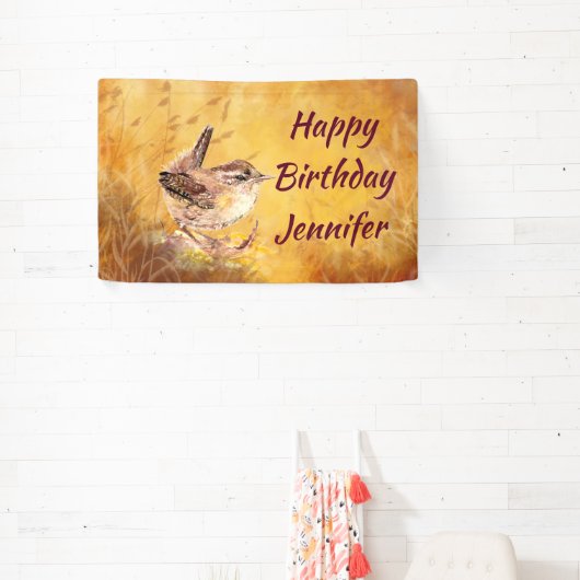 Aangepaste naam waterverf Winterkoninkje Kleine Vo Spandoek (Insitu)