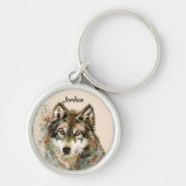 Aangepaste naam waterverf wolfskop sleutelhanger (Voorkant)