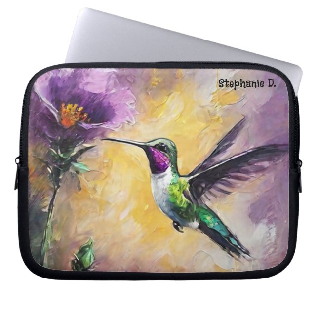 Aangepaste Naam Waterverven Hummingbird Laptop Sleeve (Voorkant)