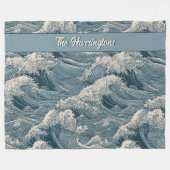 Aangepaste naam Waves Patroon Fleece Deken (Voorkant (Horizontaal))