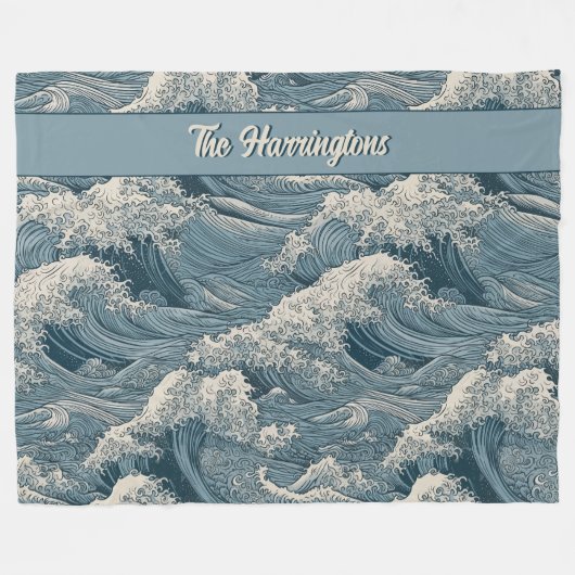 Aangepaste naam Waves Patroon Fleece Deken (Voorkant (Horizontaal))