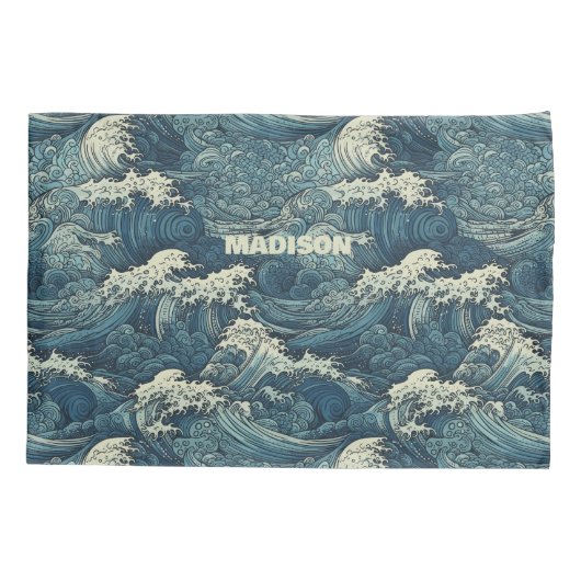 Aangepaste naam Waves Patroon Kussensloop (Achterkant)