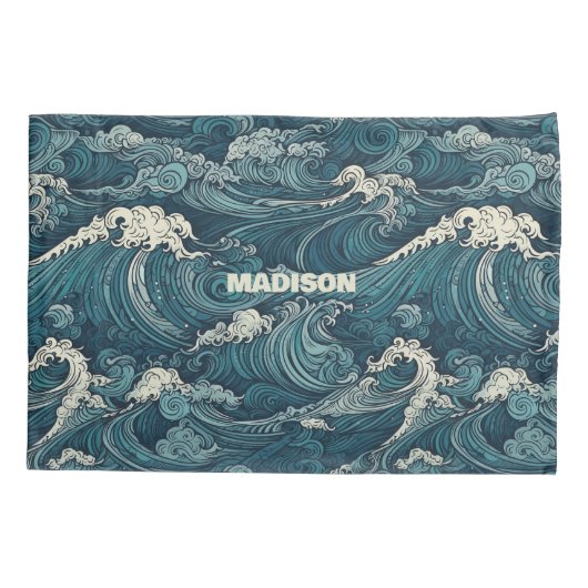 Aangepaste naam Waves Patroon Kussensloop (Achterkant)