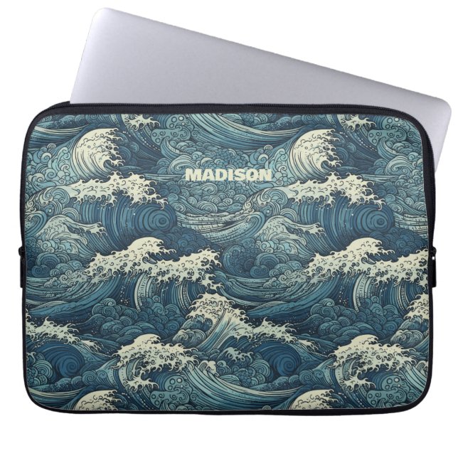Aangepaste naam Waves Patroon Laptop Sleeve (Voorkant)