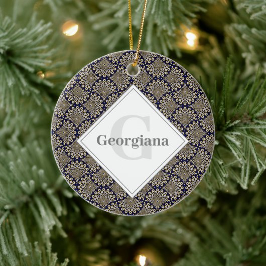 Aangepaste naam We kijken naar u Navy & Gold Deco Keramisch Ornament (Boom)