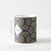 Aangepaste naam We kijken naar u Navy & Gold Deco Koffiemok (Voorkant links)