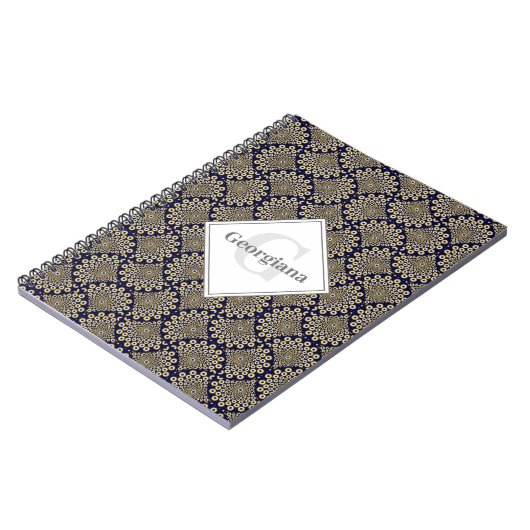 Aangepaste naam We kijken naar u Navy & Gold Retro Notitieboek (Linkerzijde)