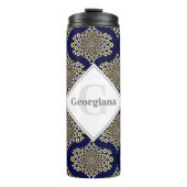 Aangepaste naam We kijken naar u Navy & Gold Retro Thermosbeker (Voorkant)