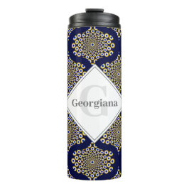 Aangepaste naam We kijken naar u Navy & Gold Retro Thermosbeker