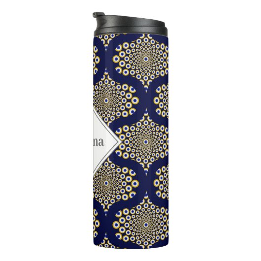 Aangepaste naam We kijken naar u Navy & Gold Retro Thermosbeker (Geroteerd rechts)