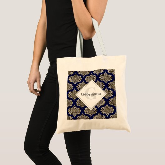 Aangepaste naam We kijken naar u Navy & Gold Retro Tote Bag (Voorkant (product))