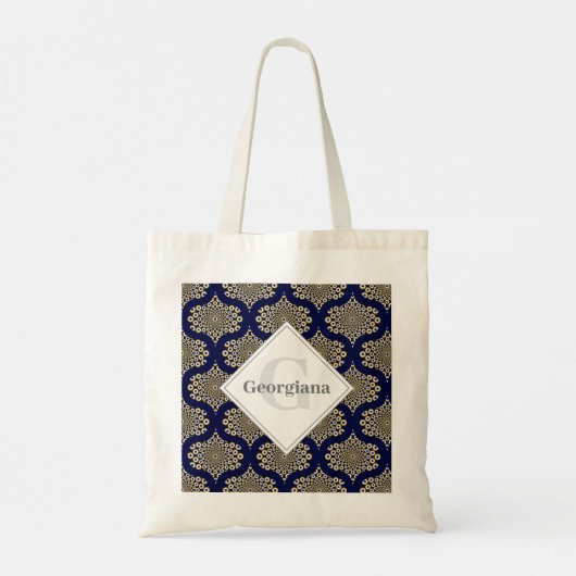 Aangepaste naam We kijken naar u Navy & Gold Retro Tote Bag (Achterkant)