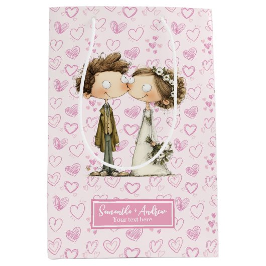 Aangepaste Naam Wedding Gift Bag Quirky Design Medium Cadeauzakje (Voorkant)