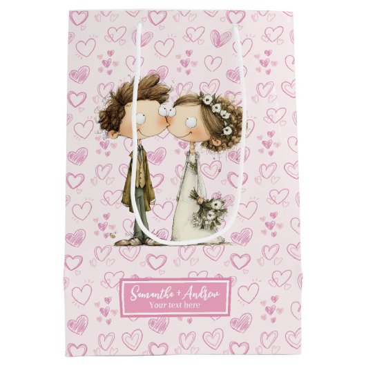Aangepaste Naam Wedding Gift Bag Quirky Design Medium Cadeauzakje (Achterkant)