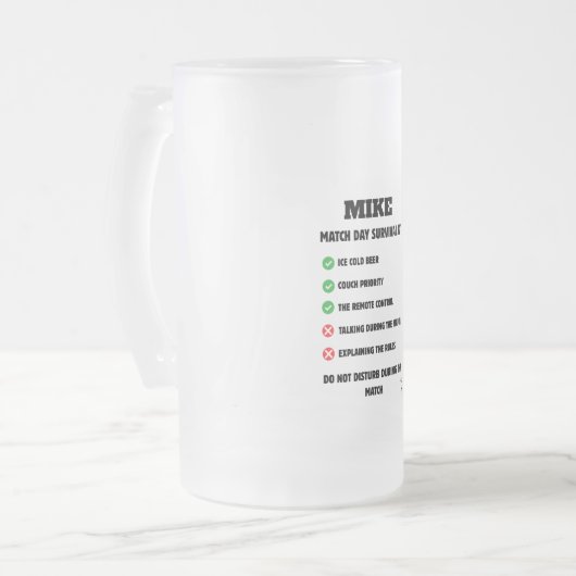 Aangepaste naam wedstrijd overlevingskit grappige matglas bierpul (Voorkant links)