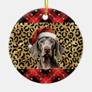 Aangepaste naam Weimaraner hond Santa hat Buffalo  Keramisch Ornament
