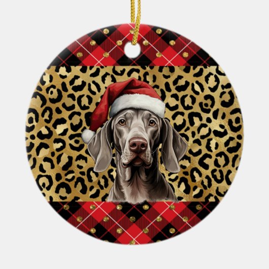 Aangepaste naam Weimaraner hond Santa hat Buffalo Keramisch Ornament (Voorkant)