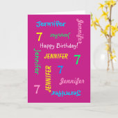 Aangepaste naam Wenskaart, 7e verjaardag Roze Kaart (Gele Bloem)